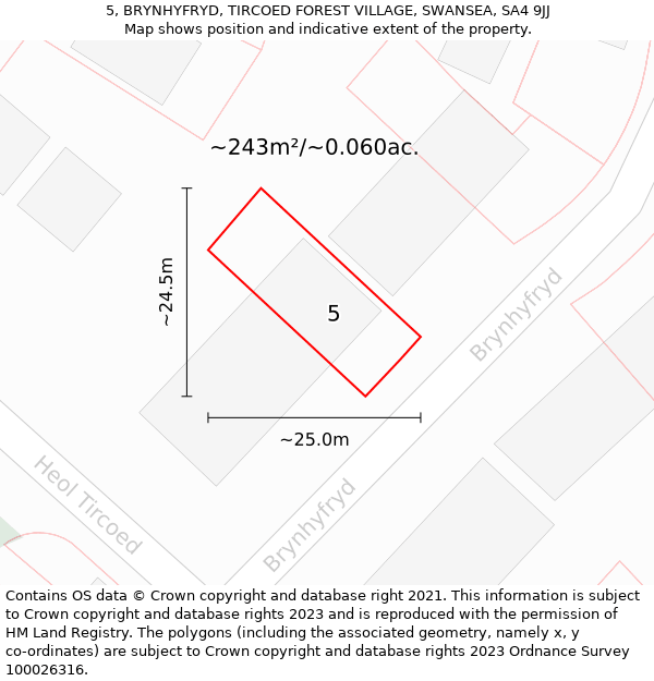 5, BRYNHYFRYD, TIRCOED FOREST VILLAGE, SWANSEA, SA4 9JJ: Plot and title map