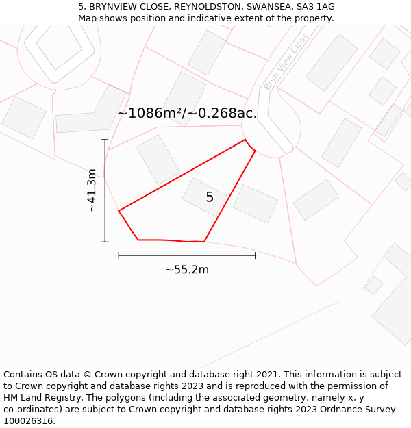 5, BRYNVIEW CLOSE, REYNOLDSTON, SWANSEA, SA3 1AG: Plot and title map