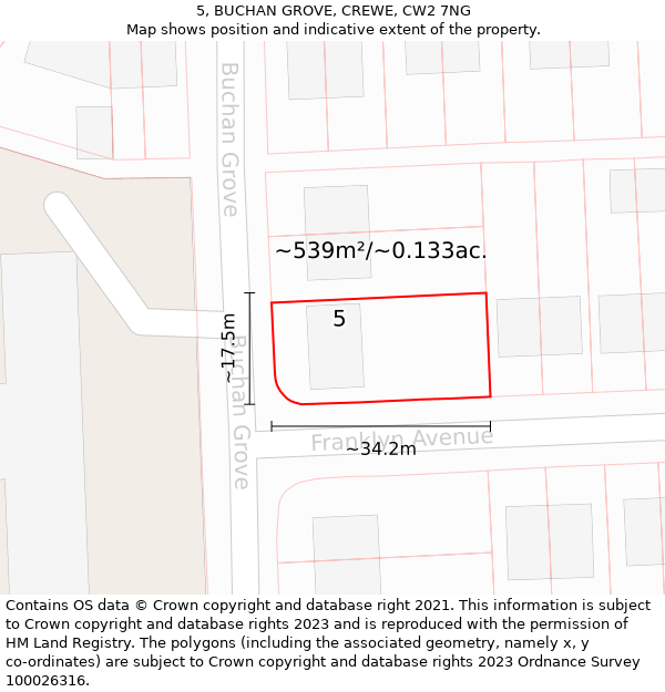 5, BUCHAN GROVE, CREWE, CW2 7NG: Plot and title map