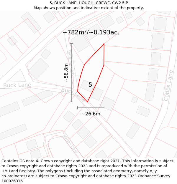 5, BUCK LANE, HOUGH, CREWE, CW2 5JP: Plot and title map