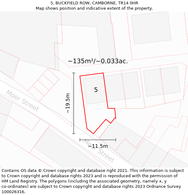 5, BUCKFIELD ROW, CAMBORNE, TR14 0HR: Plot and title map