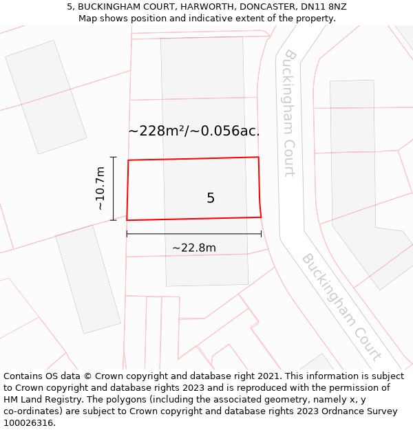 5, BUCKINGHAM COURT, HARWORTH, DONCASTER, DN11 8NZ: Plot and title map