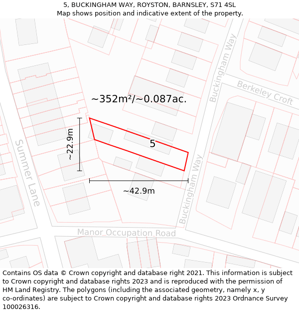 5, BUCKINGHAM WAY, ROYSTON, BARNSLEY, S71 4SL: Plot and title map