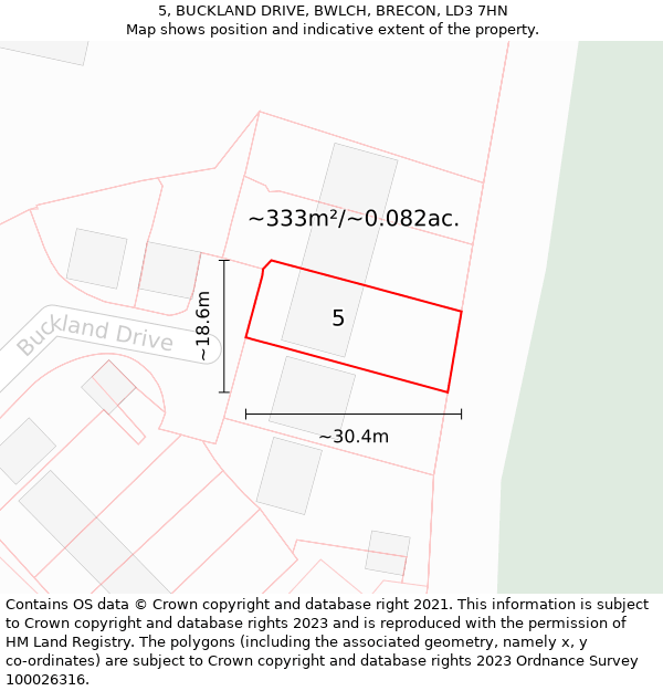 5, BUCKLAND DRIVE, BWLCH, BRECON, LD3 7HN: Plot and title map