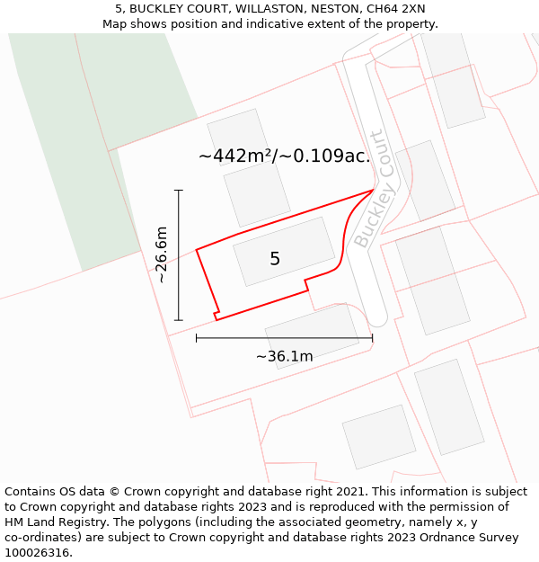 5, BUCKLEY COURT, WILLASTON, NESTON, CH64 2XN: Plot and title map