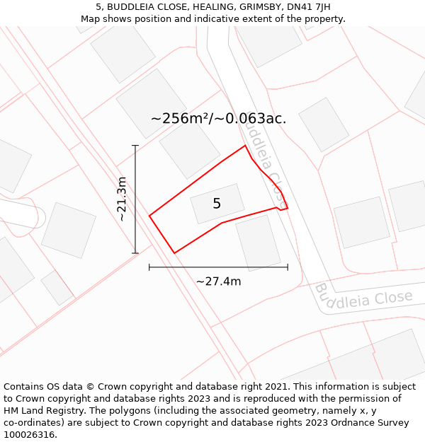 5, BUDDLEIA CLOSE, HEALING, GRIMSBY, DN41 7JH: Plot and title map
