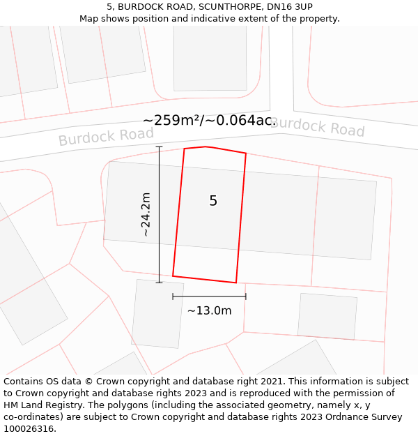 5, BURDOCK ROAD, SCUNTHORPE, DN16 3UP: Plot and title map