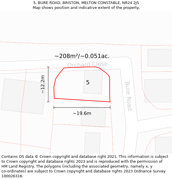 5, BURE ROAD, BRISTON, MELTON CONSTABLE, NR24 2JS: Plot and title map