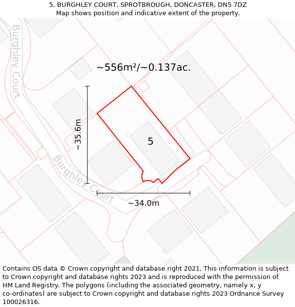 5, BURGHLEY COURT, SPROTBROUGH, DONCASTER, DN5 7DZ: Plot and title map