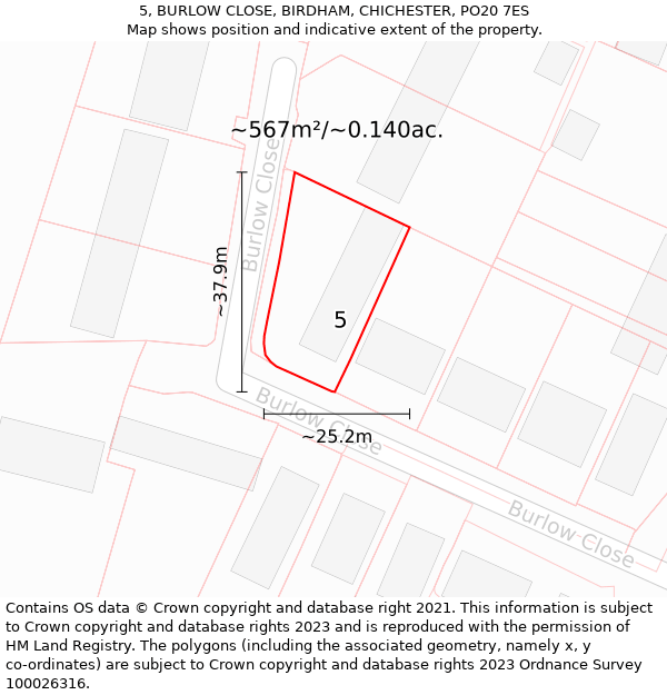 5, BURLOW CLOSE, BIRDHAM, CHICHESTER, PO20 7ES: Plot and title map