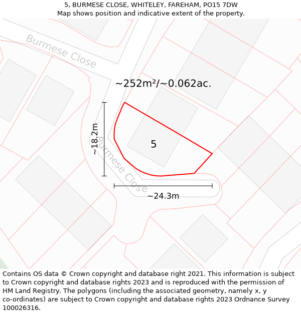 5, BURMESE CLOSE, WHITELEY, FAREHAM, PO15 7DW: Plot and title map