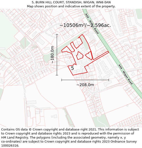 5, BURN HILL COURT, STANDISH, WIGAN, WN6 0AN: Plot and title map