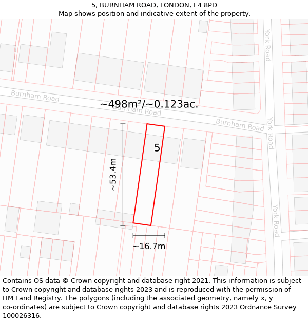 5, BURNHAM ROAD, LONDON, E4 8PD: Plot and title map