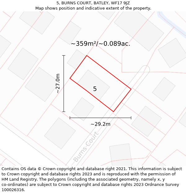 5, BURNS COURT, BATLEY, WF17 9JZ: Plot and title map