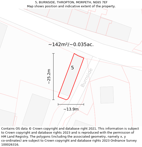 5, BURNSIDE, THROPTON, MORPETH, NE65 7EF: Plot and title map