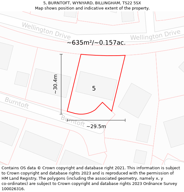 5, BURNTOFT, WYNYARD, BILLINGHAM, TS22 5SX: Plot and title map