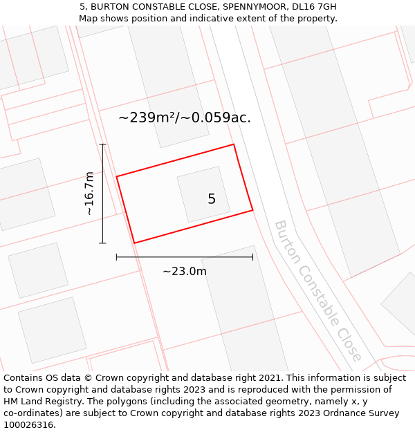 5, BURTON CONSTABLE CLOSE, SPENNYMOOR, DL16 7GH: Plot and title map