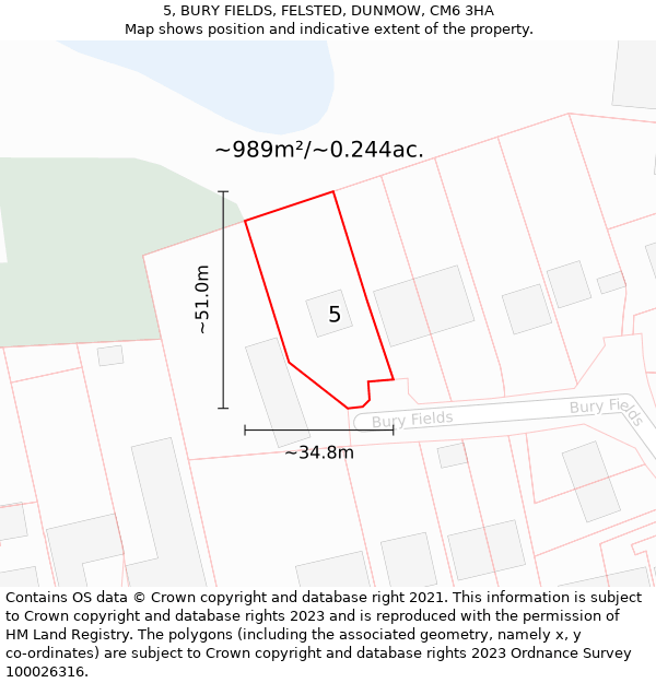 5, BURY FIELDS, FELSTED, DUNMOW, CM6 3HA: Plot and title map