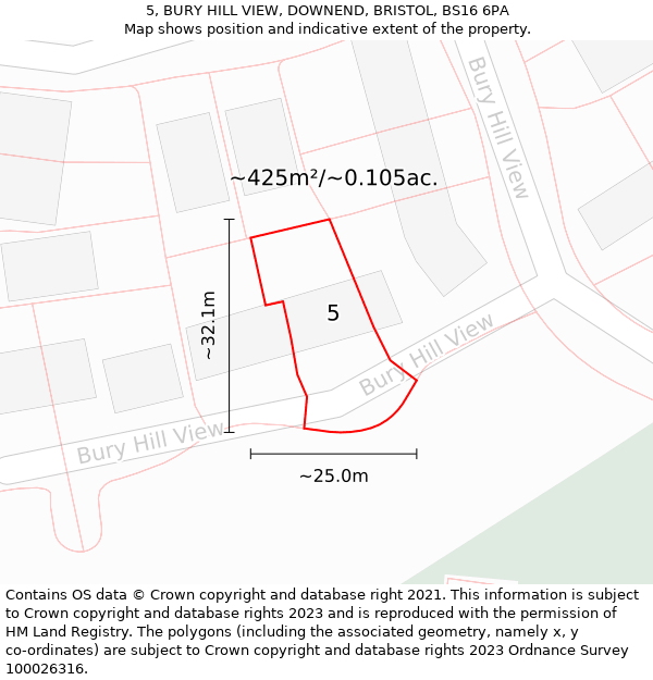 5, BURY HILL VIEW, DOWNEND, BRISTOL, BS16 6PA: Plot and title map