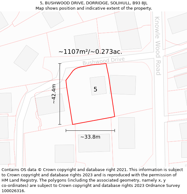 5, BUSHWOOD DRIVE, DORRIDGE, SOLIHULL, B93 8JL: Plot and title map