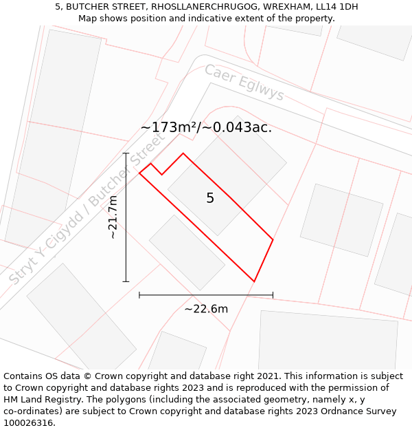 5, BUTCHER STREET, RHOSLLANERCHRUGOG, WREXHAM, LL14 1DH: Plot and title map