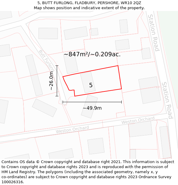 5, BUTT FURLONG, FLADBURY, PERSHORE, WR10 2QZ: Plot and title map