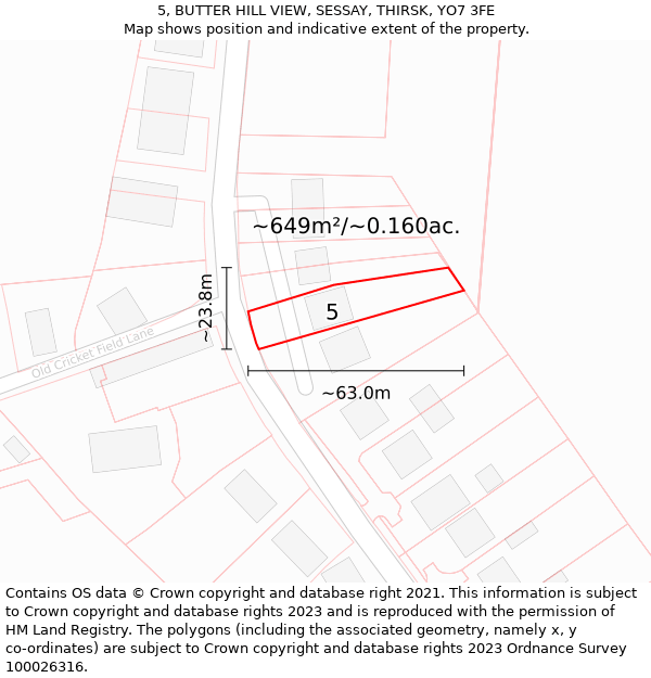 5, BUTTER HILL VIEW, SESSAY, THIRSK, YO7 3FE: Plot and title map