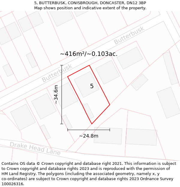 5, BUTTERBUSK, CONISBROUGH, DONCASTER, DN12 3BP: Plot and title map