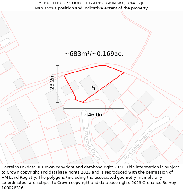 5, BUTTERCUP COURT, HEALING, GRIMSBY, DN41 7JF: Plot and title map