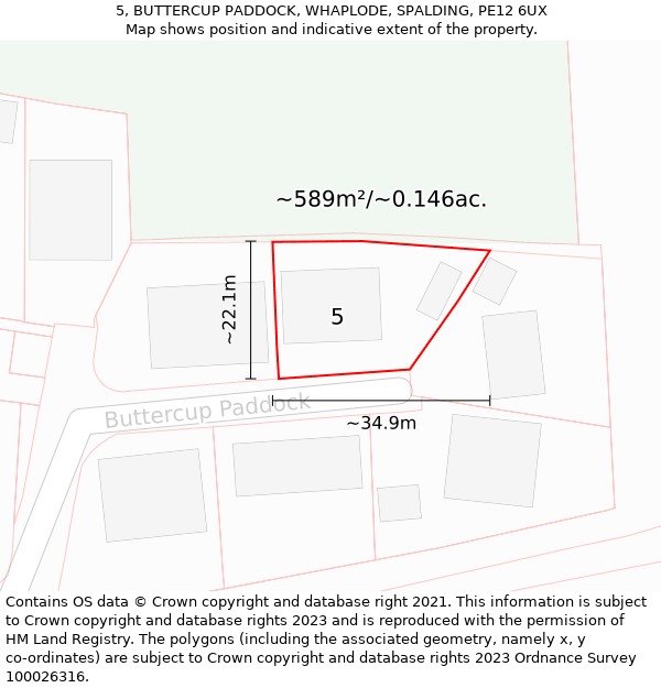 5, BUTTERCUP PADDOCK, WHAPLODE, SPALDING, PE12 6UX: Plot and title map
