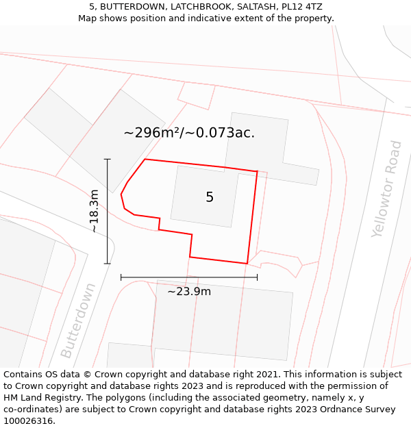 5, BUTTERDOWN, LATCHBROOK, SALTASH, PL12 4TZ: Plot and title map