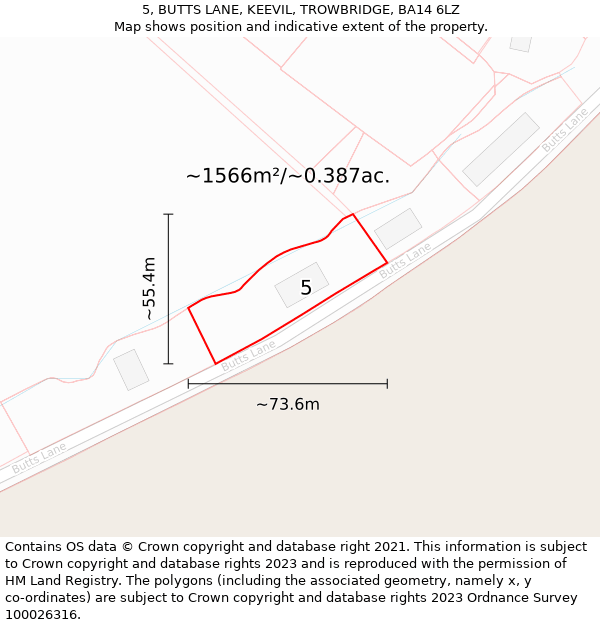 5, BUTTS LANE, KEEVIL, TROWBRIDGE, BA14 6LZ: Plot and title map