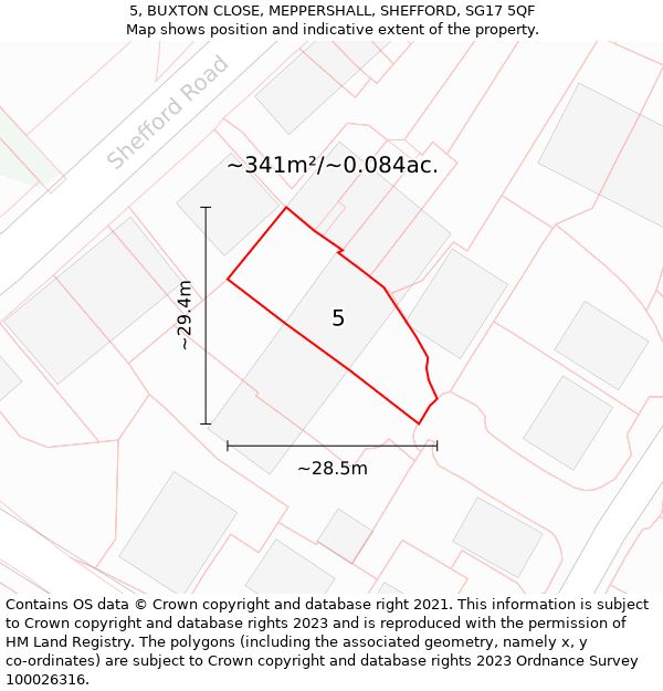 5, BUXTON CLOSE, MEPPERSHALL, SHEFFORD, SG17 5QF: Plot and title map