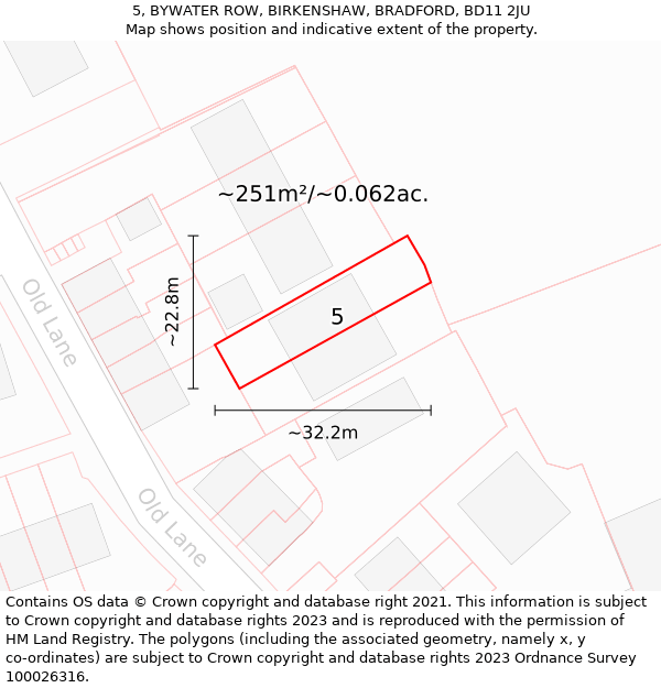 5, BYWATER ROW, BIRKENSHAW, BRADFORD, BD11 2JU: Plot and title map