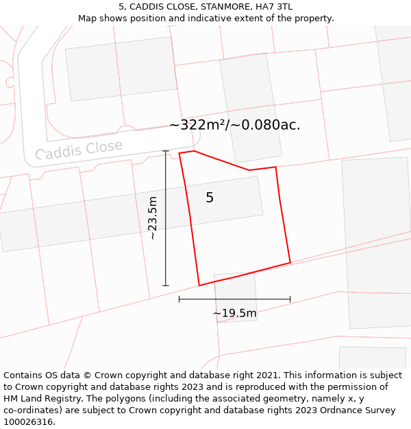 5, CADDIS CLOSE, STANMORE, HA7 3TL: Plot and title map