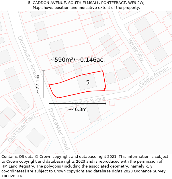 5, CADDON AVENUE, SOUTH ELMSALL, PONTEFRACT, WF9 2WJ: Plot and title map