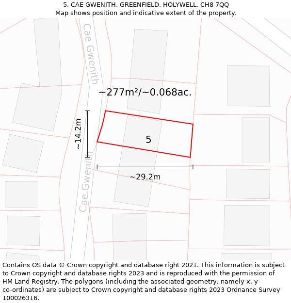 5, CAE GWENITH, GREENFIELD, HOLYWELL, CH8 7QQ: Plot and title map