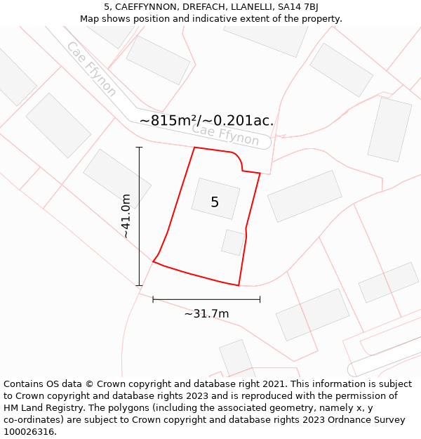 5, CAEFFYNNON, DREFACH, LLANELLI, SA14 7BJ: Plot and title map