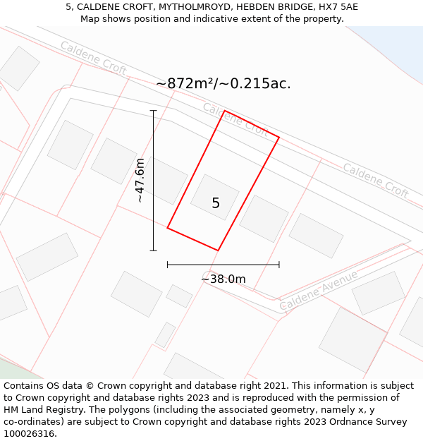 5, CALDENE CROFT, MYTHOLMROYD, HEBDEN BRIDGE, HX7 5AE: Plot and title map