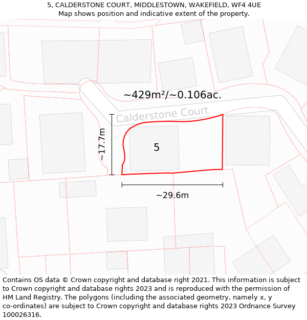 5, CALDERSTONE COURT, MIDDLESTOWN, WAKEFIELD, WF4 4UE: Plot and title map