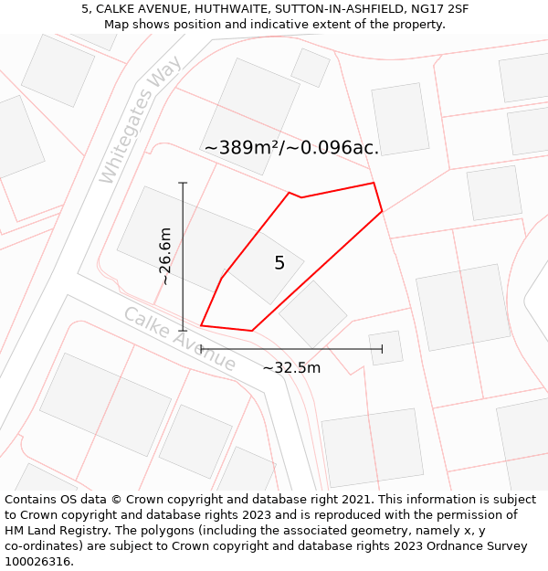 5, CALKE AVENUE, HUTHWAITE, SUTTON-IN-ASHFIELD, NG17 2SF: Plot and title map