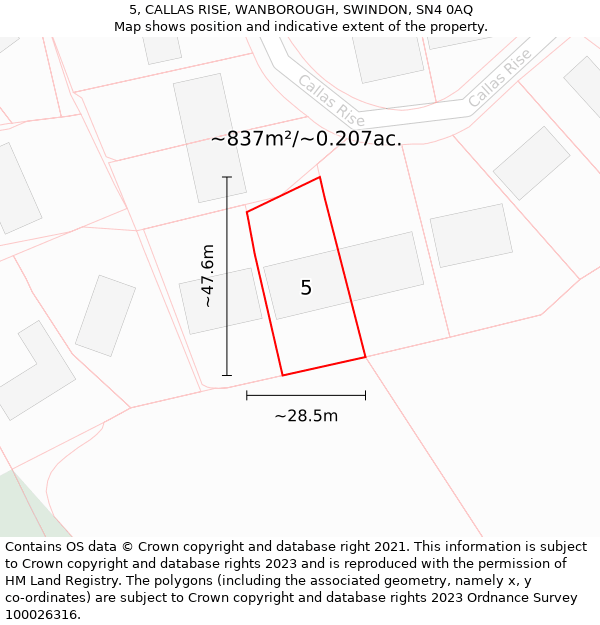 5, CALLAS RISE, WANBOROUGH, SWINDON, SN4 0AQ: Plot and title map