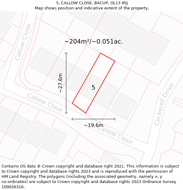 5, CALLOW CLOSE, BACUP, OL13 9SJ: Plot and title map