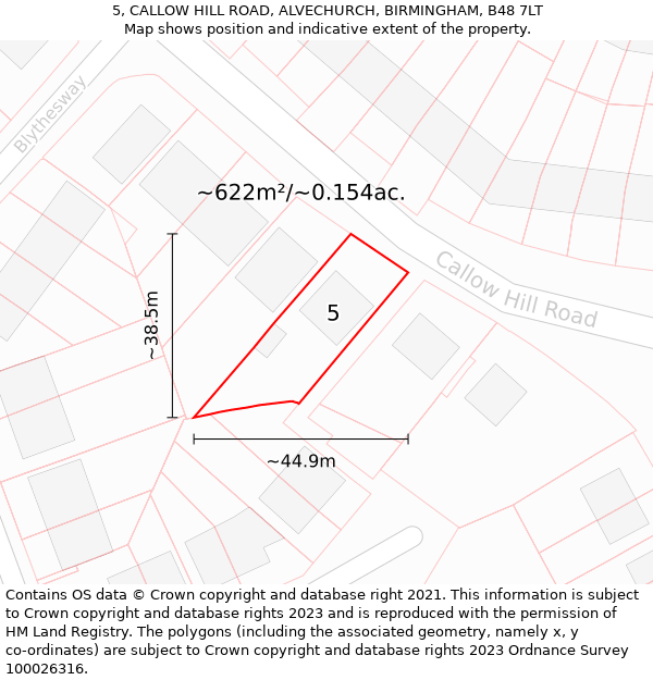 5, CALLOW HILL ROAD, ALVECHURCH, BIRMINGHAM, B48 7LT: Plot and title map