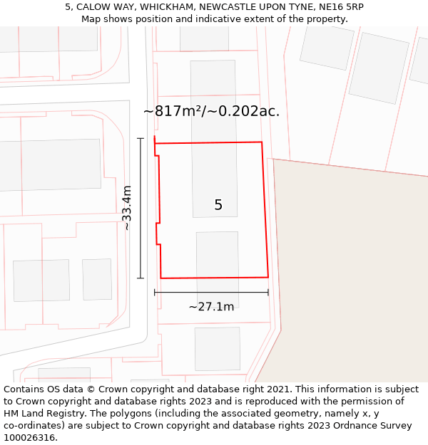 5, CALOW WAY, WHICKHAM, NEWCASTLE UPON TYNE, NE16 5RP: Plot and title map