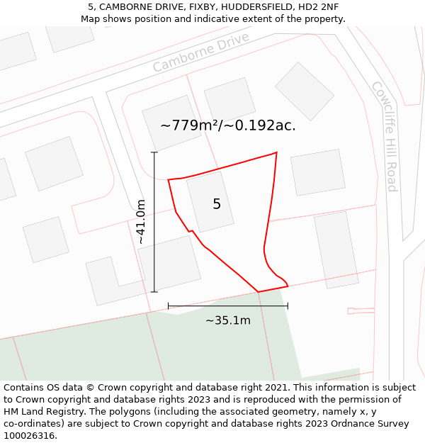 5, CAMBORNE DRIVE, FIXBY, HUDDERSFIELD, HD2 2NF: Plot and title map