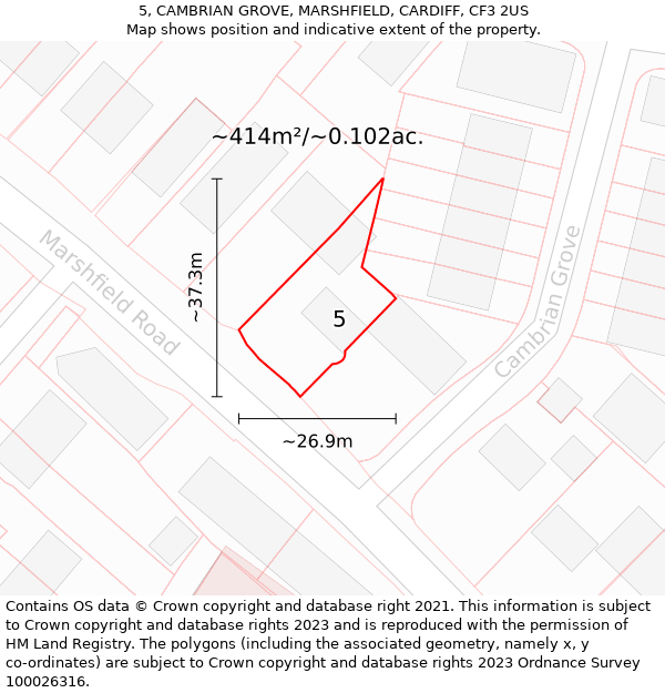 5, CAMBRIAN GROVE, MARSHFIELD, CARDIFF, CF3 2US: Plot and title map