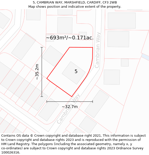 5, CAMBRIAN WAY, MARSHFIELD, CARDIFF, CF3 2WB: Plot and title map