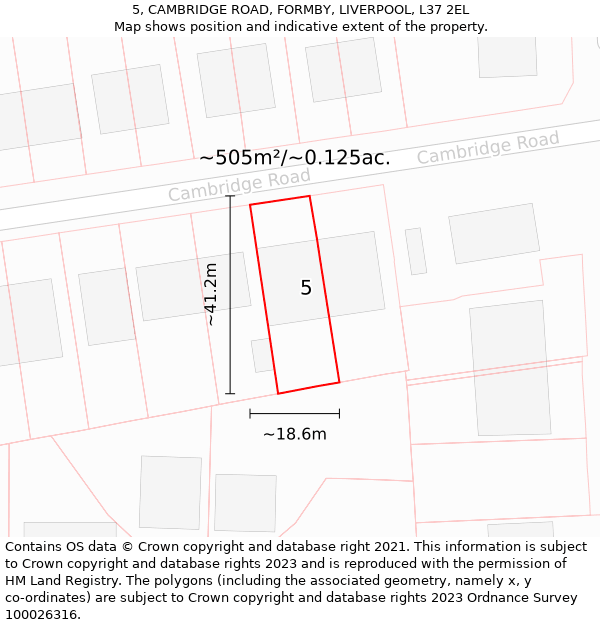 5, CAMBRIDGE ROAD, FORMBY, LIVERPOOL, L37 2EL: Plot and title map