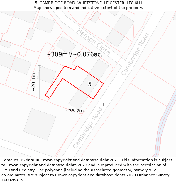 5, CAMBRIDGE ROAD, WHETSTONE, LEICESTER, LE8 6LH: Plot and title map